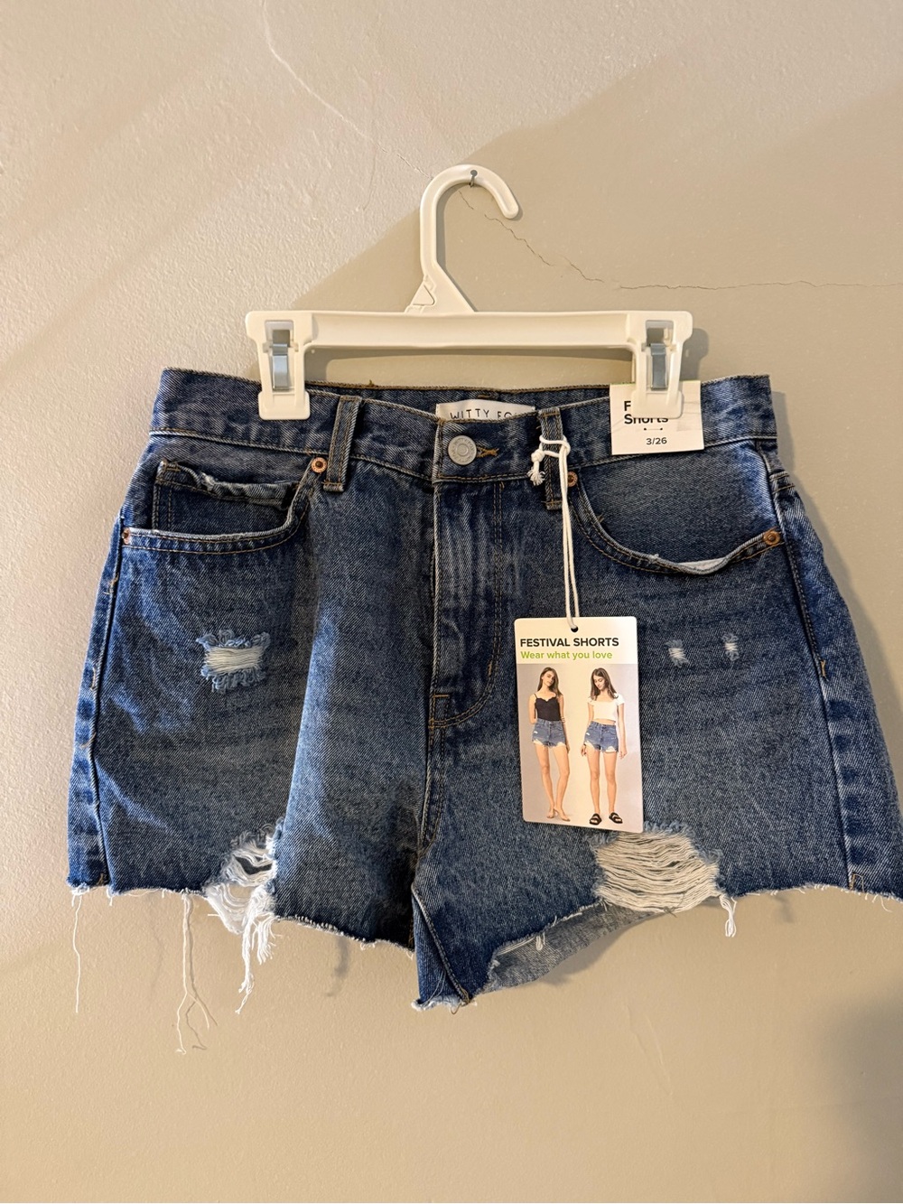 Festival Distressed High-Rise Denim Shorts - Blue